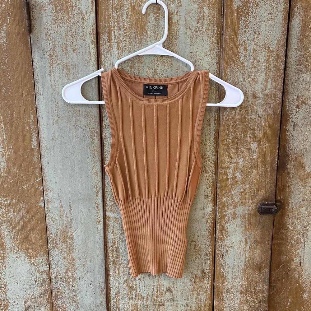 Minkpink Women's Caramel Sleeveless Open-Knit Pullover Sweater Size Small